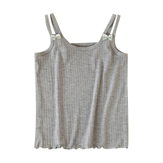 ZACPNCV Girl’s Sleeveless Tank Top Cute Printed Casual Spaghetti Strap Camisole Summer Cotton Cami Gray 5-6 Years