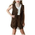 thumbnail image 1 of ZACPNCV Girls 2 Piece Outfits Fall Fringe Suede Vest and Shorts Set Tassel Sleeveless Jackets with High Waist Shorts Coffee 9-10 Years, 1 of 9