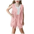 thumbnail image 1 of ZACPNCV Girls 2 Piece Outfits Fall Fringe Suede Vest and Shorts Set Tassel Sleeveless Jackets with High Waist Shorts Pink 5-6 Years, 1 of 9
