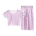 thumbnail image 1 of ZACPNCV Girls 2 Piece Outfits Kids Short Sleeve T Shirts Wide Leg Pants Clothing Sets Purple 10-12 Years, 1 of 4