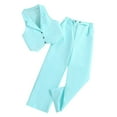 thumbnail image 1 of ZACPNCV Girls 2 Piece Outfits Sleeveless Button Down V Neck Vest with Pants Set Summer Clothes Blue 7-8 Years, 1 of 4