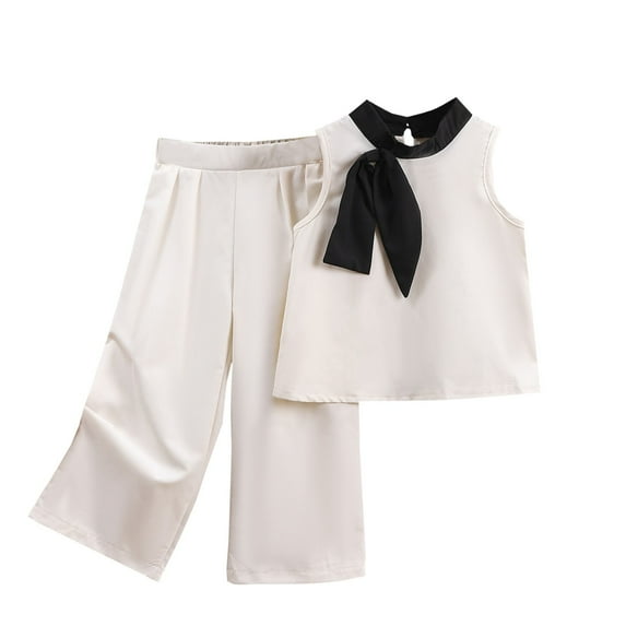 ZACPNCV Girls 2 Piece Outfits Sleeveless Button Down V Neck Vest with Pants Set Summer Clothes White 2-3 Years