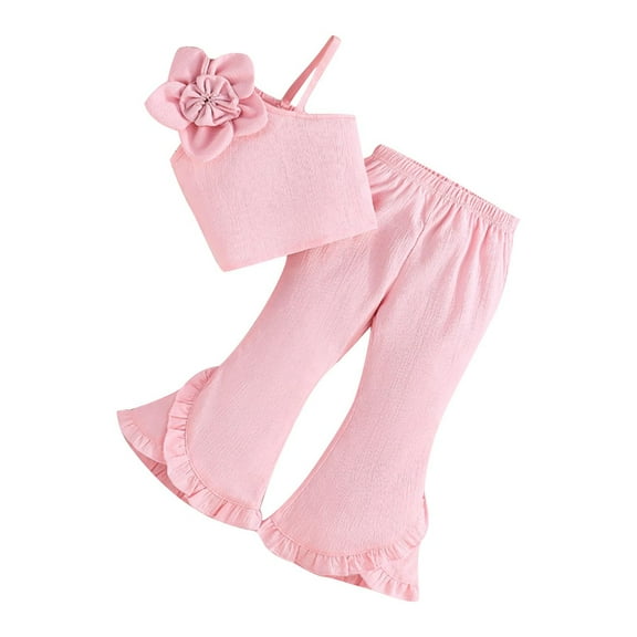 ZACPNCV Girls 2 Piece Outfits Sleeveless Vest with Flare Pants Set Summer Clothes Pink 2-3 Years