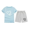 thumbnail image 1 of ZACPNCV Girls 2 Piece Summer Outfits Kids Short Sleeve T-Shirts and Elastic Waist Shorts Clothing Sets Light Blue 6-7 Years, 1 of 1