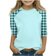 thumbnail image 1 of ZACPNCV Girls 3/4 Sleeve Striped T-Shirts Boys Colorblock Casual Loose Basic Crew Neck Summer Tops for Kids Light Blue 11-12 Years, 1 of 8