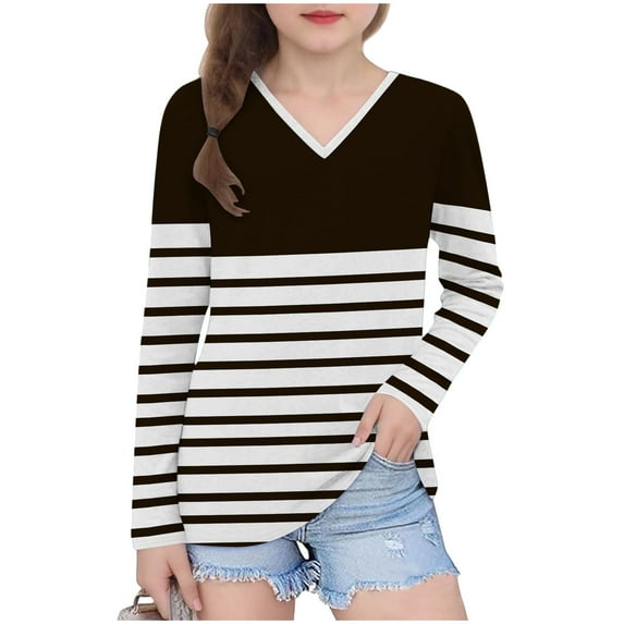 ZACPNCV Girls 3/4 Sleeve Tops Casual V Neck T Shirts Loose Fit Three Quarter Length Cute Shirts Dressy Basic Work Blouse Brown 4-5 Years