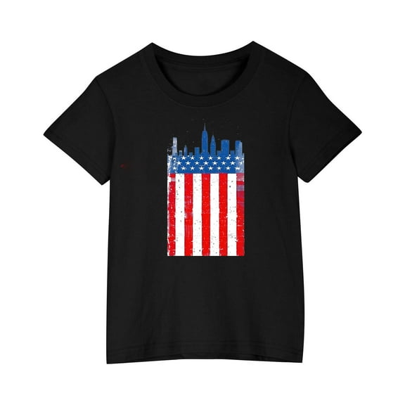 ZACPNCV Girls 4th of July Shirt Flag T-Shirts for Kids Toddler Patriotic Tee Tops Girls Independence Day Gifts Black 4-5 Years