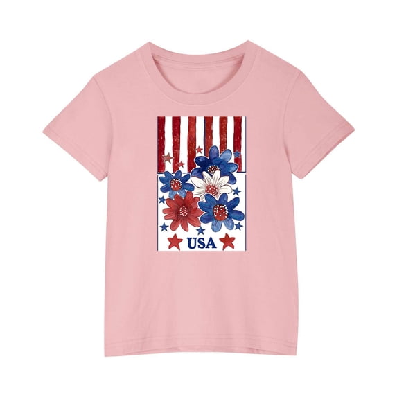 ZACPNCV Girls 4th of July Shirt Flag T-Shirts for Kids Toddler Patriotic Tee Tops Girls Independence Day Gifts Pink 3-4 Years