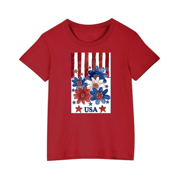 ZACPNCV Girls 4th of July Shirt Flag T-Shirts for Kids Toddler Patriotic Tee Tops Girls Independence Day Gifts Red 7-8 Years