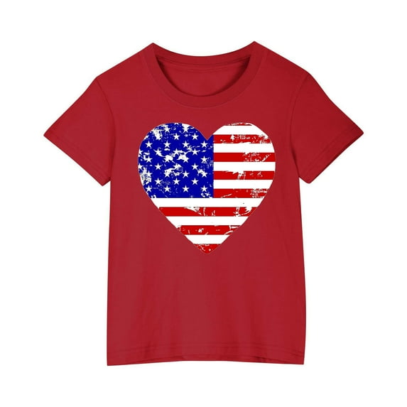 ZACPNCV Girls 4th of July T-Shirt USA Tees Stars Crew Neck Short Sleeve Striped Shirts Kids Flag Clothes Red 5-6 Years