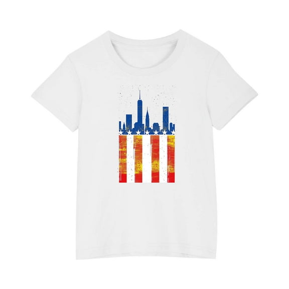 ZACPNCV Girls 4th of July T-Shirt USA Tees Stars Crew Neck Short Sleeve Striped Shirts Kids Flag Clothes White 4-5 Years
