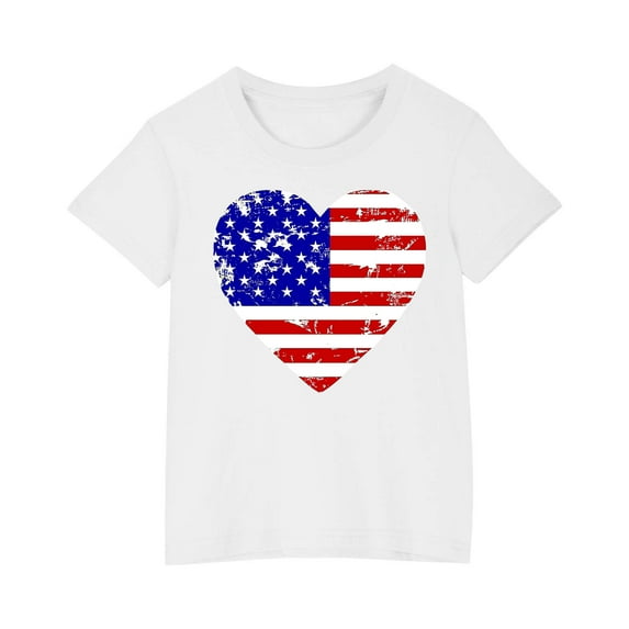 ZACPNCV Girls 4th of July T-Shirt USA Tees Stars Crew Neck Short Sleeve Striped Shirts Kids Flag Clothes White 9-10 Years