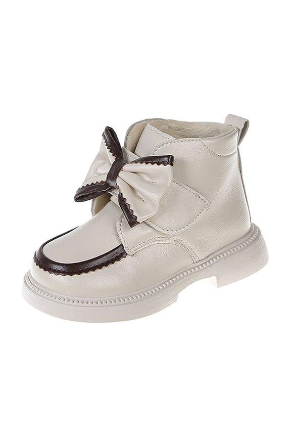 Girls Ankle Boots Bow Kids Dress Booties Low Heel Side Zipper Slip on Fashion Ruffled Fall Boot Beige
