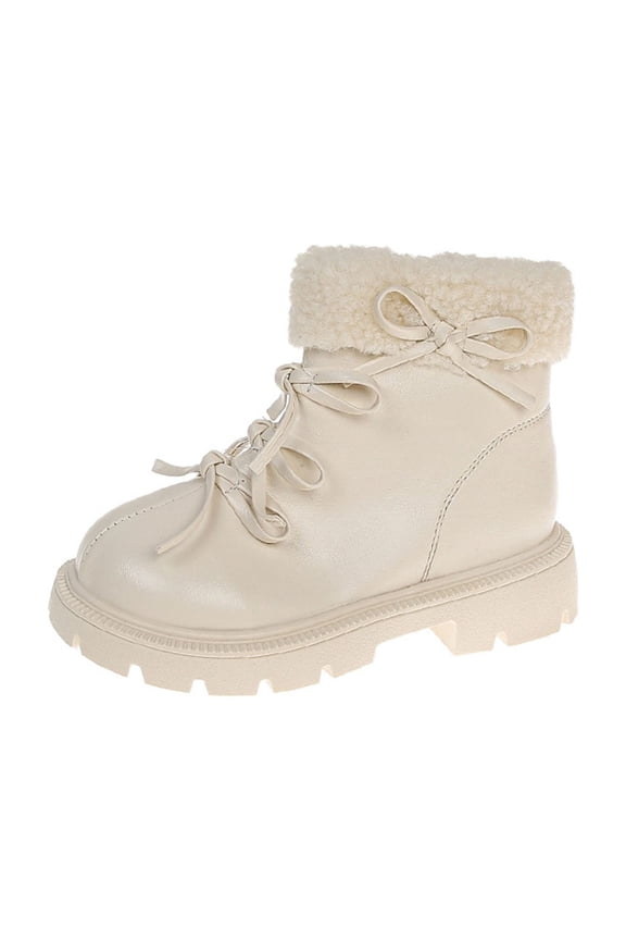 Girls Ankle Boots Bow Kids Dress Booties Low Heel Side Zipper Slip on Fashion Ruffled Fall Boot Beige