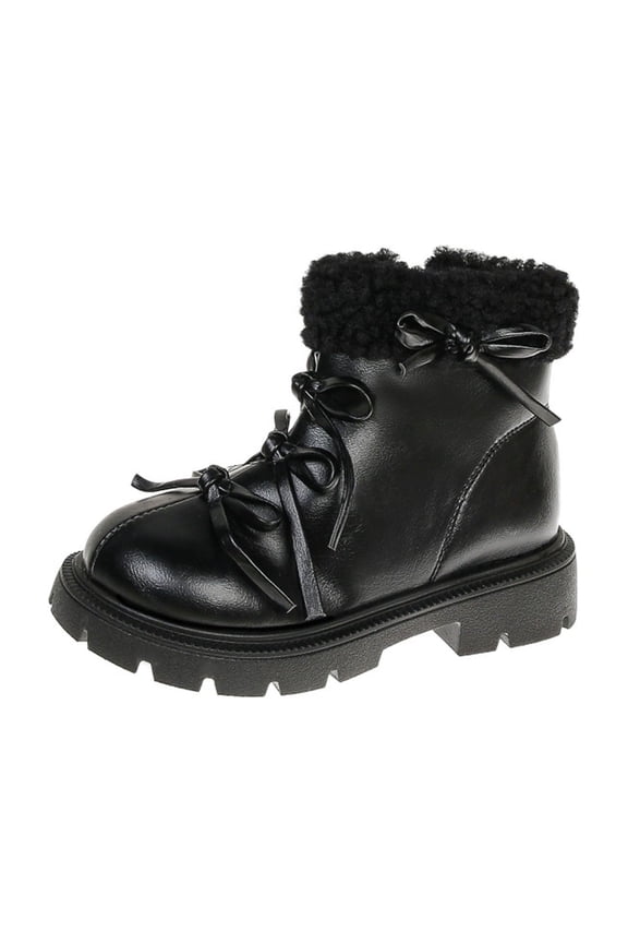 Girls Ankle Boots Bow Kids Dress Booties Low Heel Side Zipper Slip on Fashion Ruffled Fall Boot Black