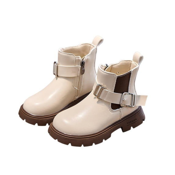ZACPNCV Girls Ankle Boots Lace Up Short Boots PU Leather Riding Boot Side Zipper Punk Goth Boot Non Slip Cowgirl Booties Beige