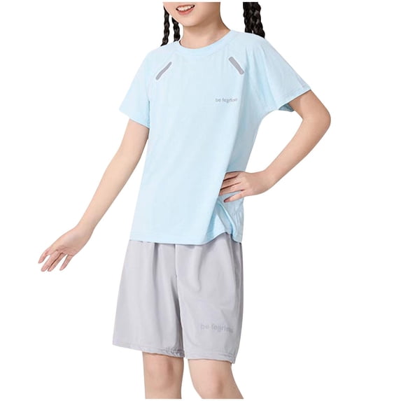 ZACPNCV Girls Athletic Shirts Short Sleeve Quick Dry T-Shirt Basic Tee Tops for Kids Teens Sports Activewear Blue 5-6 Years