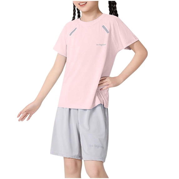 ZACPNCV Girls Athletic Shirts Short Sleeve Quick Dry T-Shirt Basic Tee Tops for Kids Teens Sports Activewear Pink 9-10 Years
