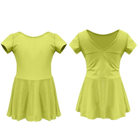 ZACPNCV Girls Ballet Leotards Dance Leotards Ruffle Short Sleeve Gymnastics Outfits Green 6-7 Years