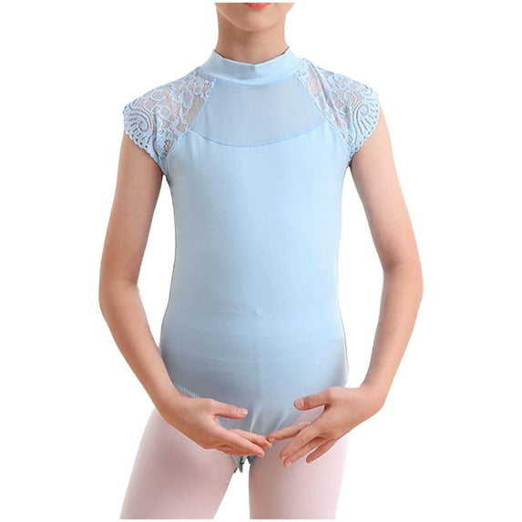 ZACPNCV Girls Ballet Leotards Dance Leotards Ruffle Short Sleeve Gymnastics Outfits Light Blue 2-3 Years