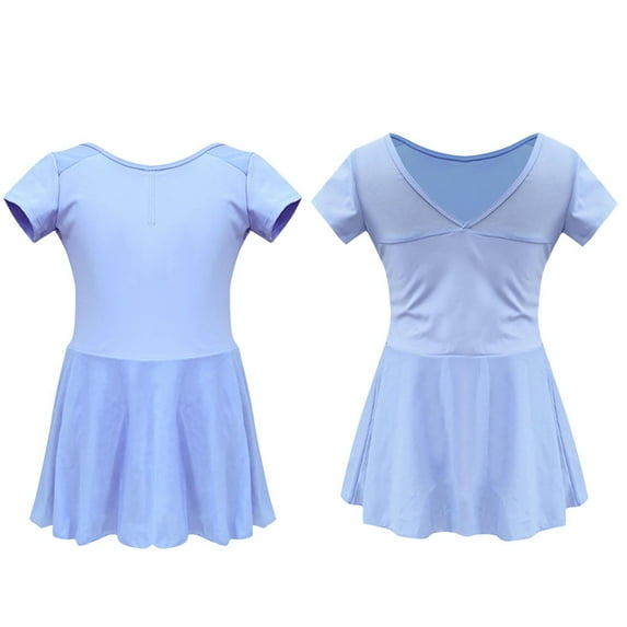 ZACPNCV Girls Ballet Leotards Dance Leotards Ruffle Short Sleeve Gymnastics Outfits Light Blue 7-8 Years