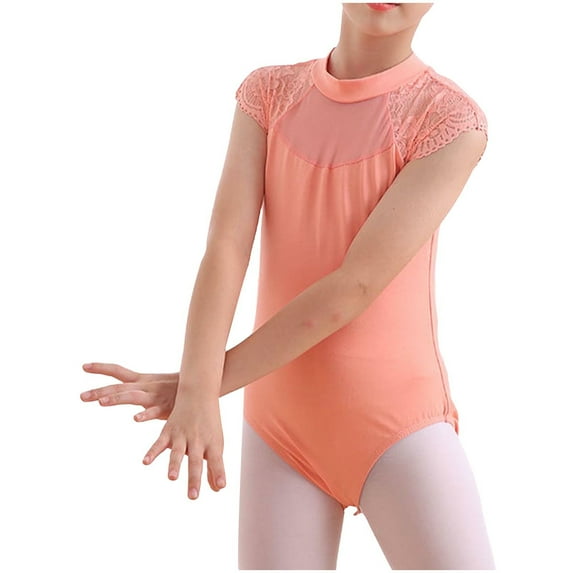 ZACPNCV Girls Ballet Leotards Dance Leotards Ruffle Short Sleeve Gymnastics Outfits Orange 9-10 Years