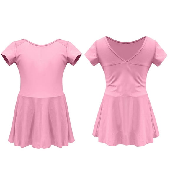 ZACPNCV Girls Ballet Leotards Dance Leotards Ruffle Short Sleeve Gymnastics Outfits Pink 6-7 Years