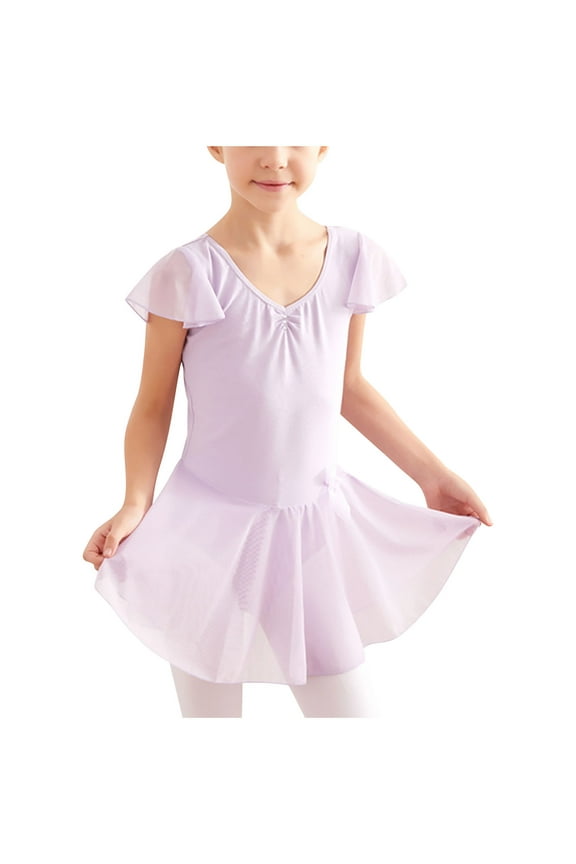 Girls Ballet Leotards Girls Gymnastics Tank Top Leotard Dancewear Leotards Ruffle Short Sleeve Gymnastics Outfits Purple 8-9 Years