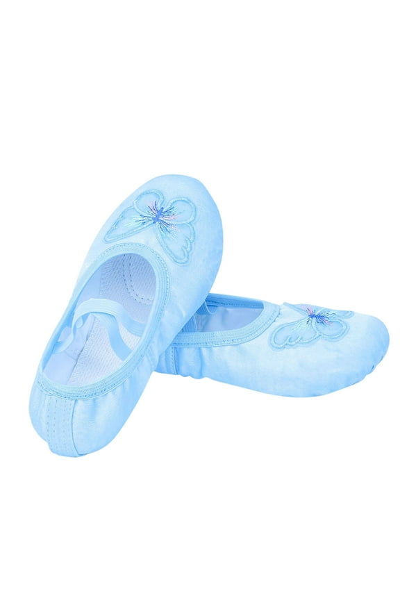 Girls Ballet Shoes Toddler Dancing Flats for Kids Split Sole Dance Slipper for Perform Dance Yoga Blue 6-7 Years