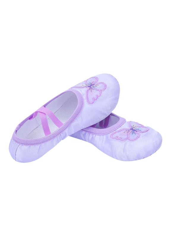 Girls Ballet Shoes Toddler Dancing Flats for Kids Split Sole Dance Slipper for Perform Dance Yoga Purple 5-6 Years