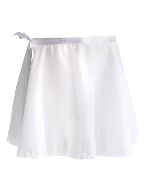 Girls Ballet Wrap Skirts Sheer Chiffon Dance Over Scarf for Leotards Gymnastic Ballerina Outfit for Kids White 12-13 Years
