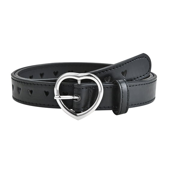 ZACPNCV Girls Belt Cute Heart Shape With Metal Buckle Elastic Stretch Adjustable Waist Belt for Girl Dress Pants Jeans Black Free Size
