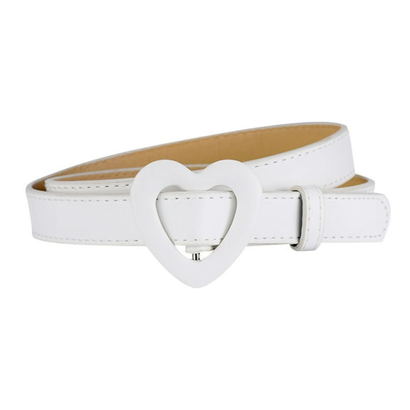 ZACPNCV Girls Belt Kids PU Leather Belts Adjustable Hollow Heart Shape with Silver Buckle Versatile for Dresses Pants Jeans White Free Size