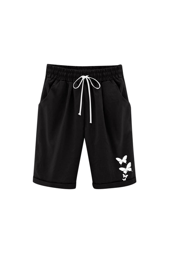 Girls Bermuda Shorts Knee Length Straight Leg Long Shorts Loose Casual Solid Drawstring Elastic Waist Short Pants Black 7-8 Years