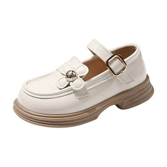 ZACPNCV Girls’ Black Loafers Patent Leather Slip-On Dress Shoes for School Beige
