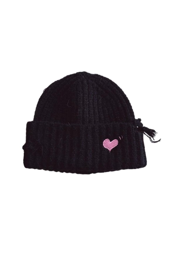 Girls Bow Beanie Hat Winter Warm Knit Hats Cute Embroidery Bowknot Caps Streetwear Black Free Size