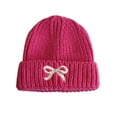 thumbnail image 1 of ZACPNCV Girls Bow Beanie Hat Winter Warm Knit Hats Cute Embroidery Bowknot Caps Streetwear Hot Pink Free Size, 1 of 4
