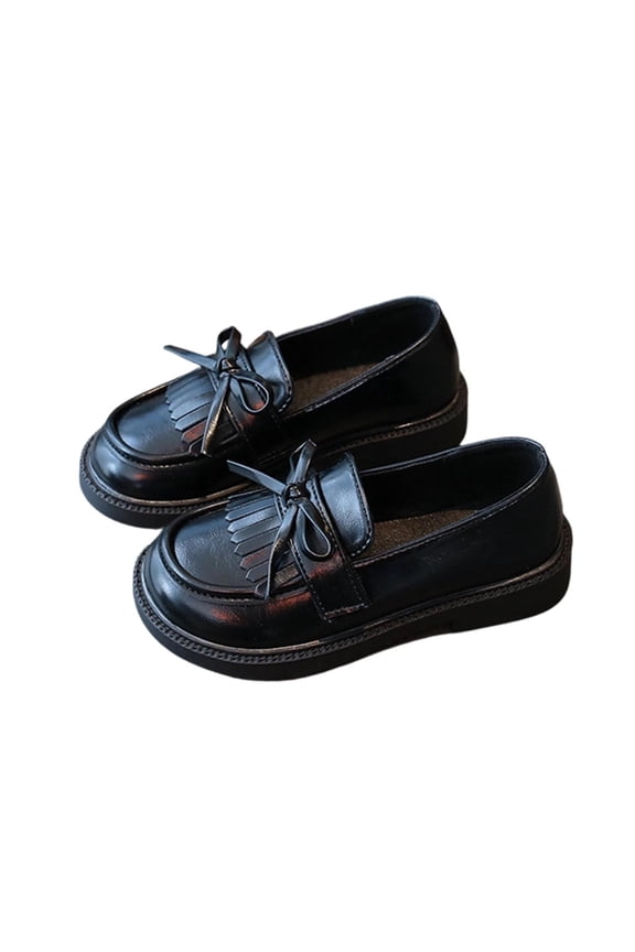 Girls Bow Loafers Princess Mary Jane Shoes Soft Sole Faux Fur Leather School Uniform Flats Spring