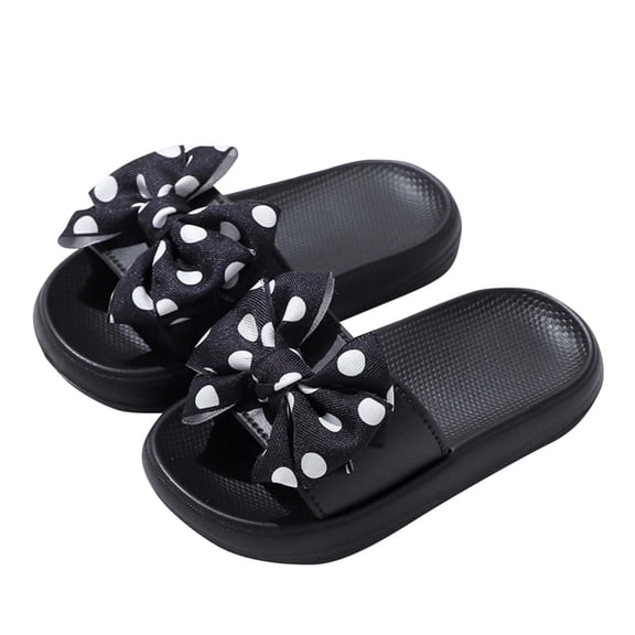 ZACPNCV Girls Bow Slippers Summer Flip Flops Cushion Thick Sole Large Bow Platform Cloud Slides Home Sandals Black 6-7 Years