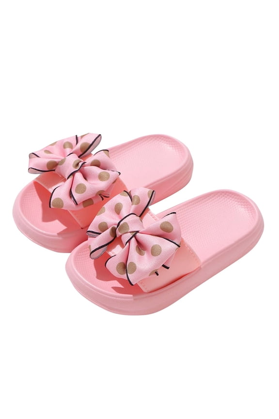 Girls Bow Slippers Summer Flip Flops Cushion Thick Sole Large Bow Platform Cloud Slides Home Sandals Pink 5-6 Years