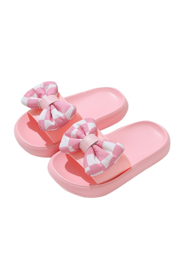 Girls Bow Slippers Summer Flip Flops Cushion Thick Sole Large Bow Platform Cloud Slides Home Sandals Pink 8-9 Years