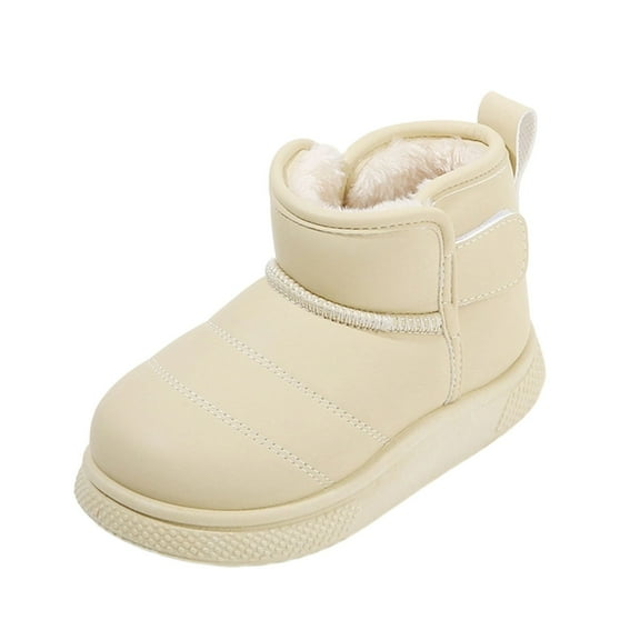ZACPNCV Girls Boys Boots Kids Winter Ankle Faux Fur Lined Warm Snow Shoes Kid Short Boots for Little Beige