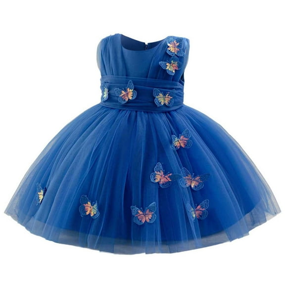 ZACPNCV Girls Butterflies Tulle Dress Princess Embroidery Birthday Pageant Party Flower Girl Wedding Ball Gowns Blue 18-24 Months