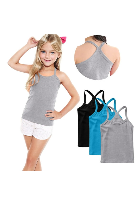 Girls Camisole 3 Pack Cotton Soft Girls Undershirts - Lightweight Spaghetti Strap Tank Top Multicolor 12-13 Years
