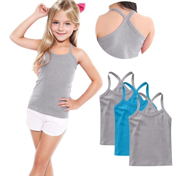 ZACPNCV Girls Camisole 3 Pack Cotton Soft Girls Undershirts - Lightweight Spaghetti Strap Tank Top Multicolor 4-5 Years
