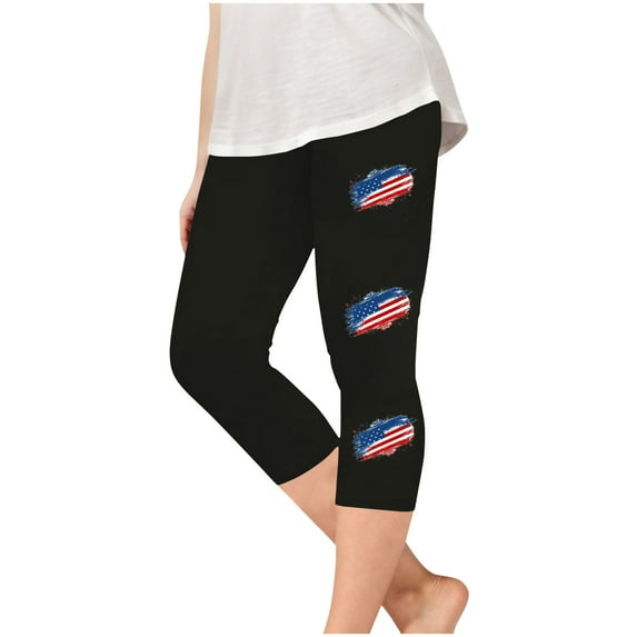 ZACPNCV Girls Capri Leggings Independence Day Print High Waist Kids Leggings Athletic Sports Workout Dance Tights Cropped Pants Black 6-7 Years