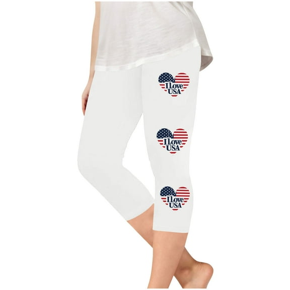 ZACPNCV Girls Capri Leggings Independence Day Print High Waist Kids Leggings Athletic Sports Workout Dance Tights Cropped Pants White 3-4 Years