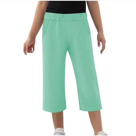 ZACPNCV Girls Capri Pants Elastic Waist Straight Leg Drawstring for Kids Summer Pants with Pockets Mint Green 4-5 Years