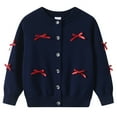 thumbnail image 1 of ZACPNCV Girls Cardigan Long Sleeve Button Front Sweater Toddler Kids Knit School Uniforms Sweaters with Pockets Navy 9-10 Years, 1 of 6