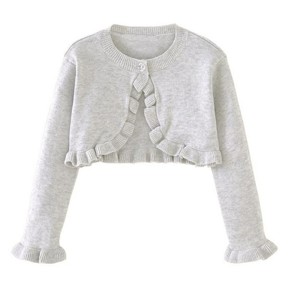 ZACPNCV Girls Cardigan Sweater Toddler Baby Kids Long Sleeve Dress Up Button Closure Cropped Jacket Tops Gray 2-3 Years